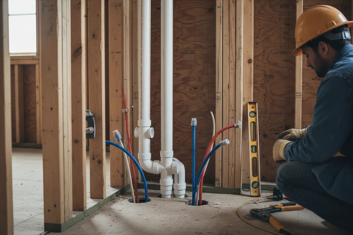 Drain and supply rough-in during Leak Detection in Albion